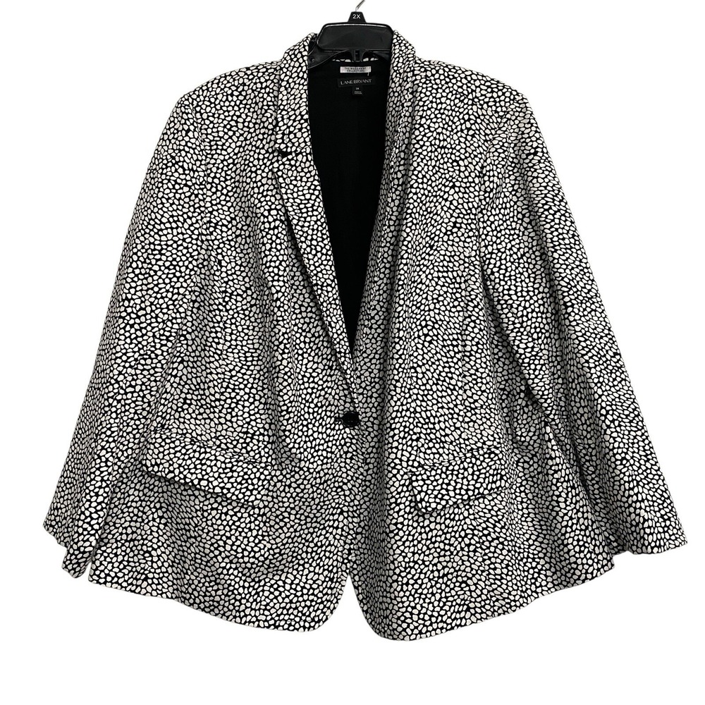 Lane Bryant Plus 28 Modernist Collection Black White Blazer‎ Jacket Office Wear